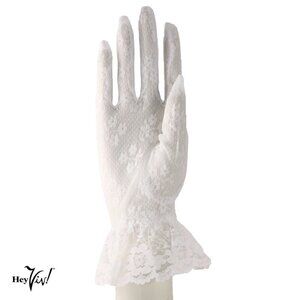 White Lace Gloves Wrist Length w Ruffle Dressy Weddings Party Bridal Prom